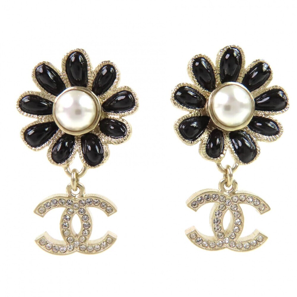 CHANEL Black Pearl Logo Earrings
